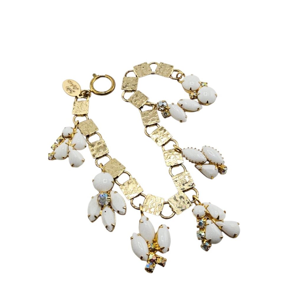 Vintage NOS Julie Rubano Milk Glass Charm Bracelet (A9004)
